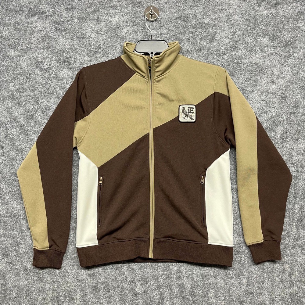 Empyre Track Jacket Mens Small Brown Tan Colorblock Cream Raven Patch Gorpcore